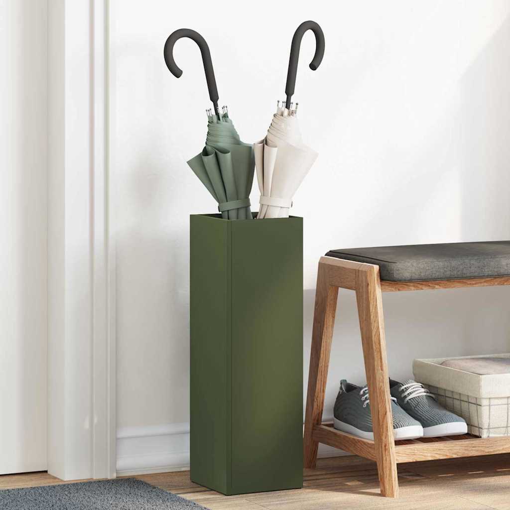 vidaXL Soporte para Paraguas de Lluvia Oliva 15,5 x 15,5 x 49 cm Acero