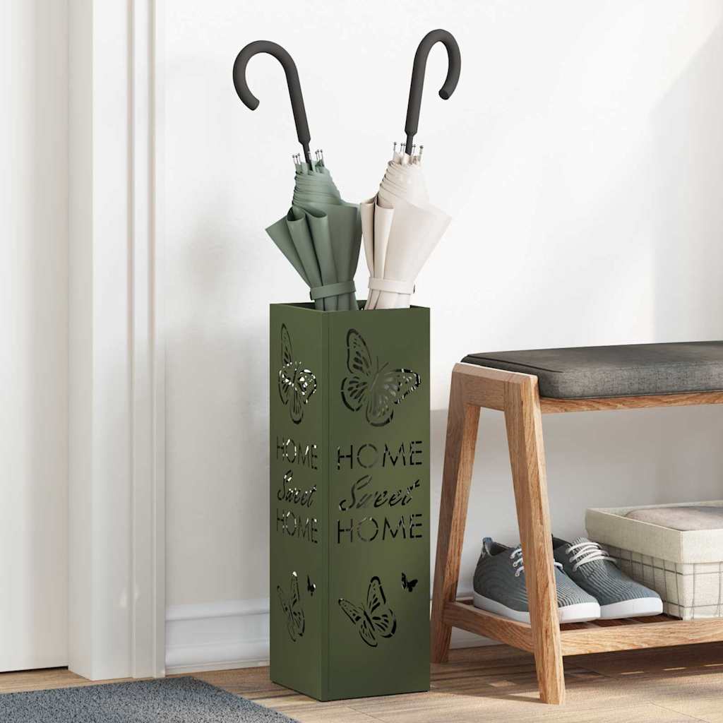 vidaXL Soporte para Paraguas de Lluvia Oliva 15,5 x 15,5 x 49 cm Acero