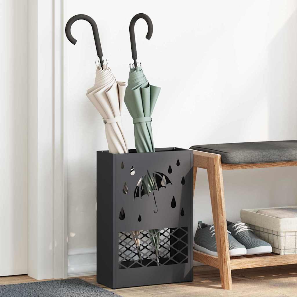 vidaXL Soporte para Paraguas de Lluvia Negro 28 x 12 x 41 cm Acero