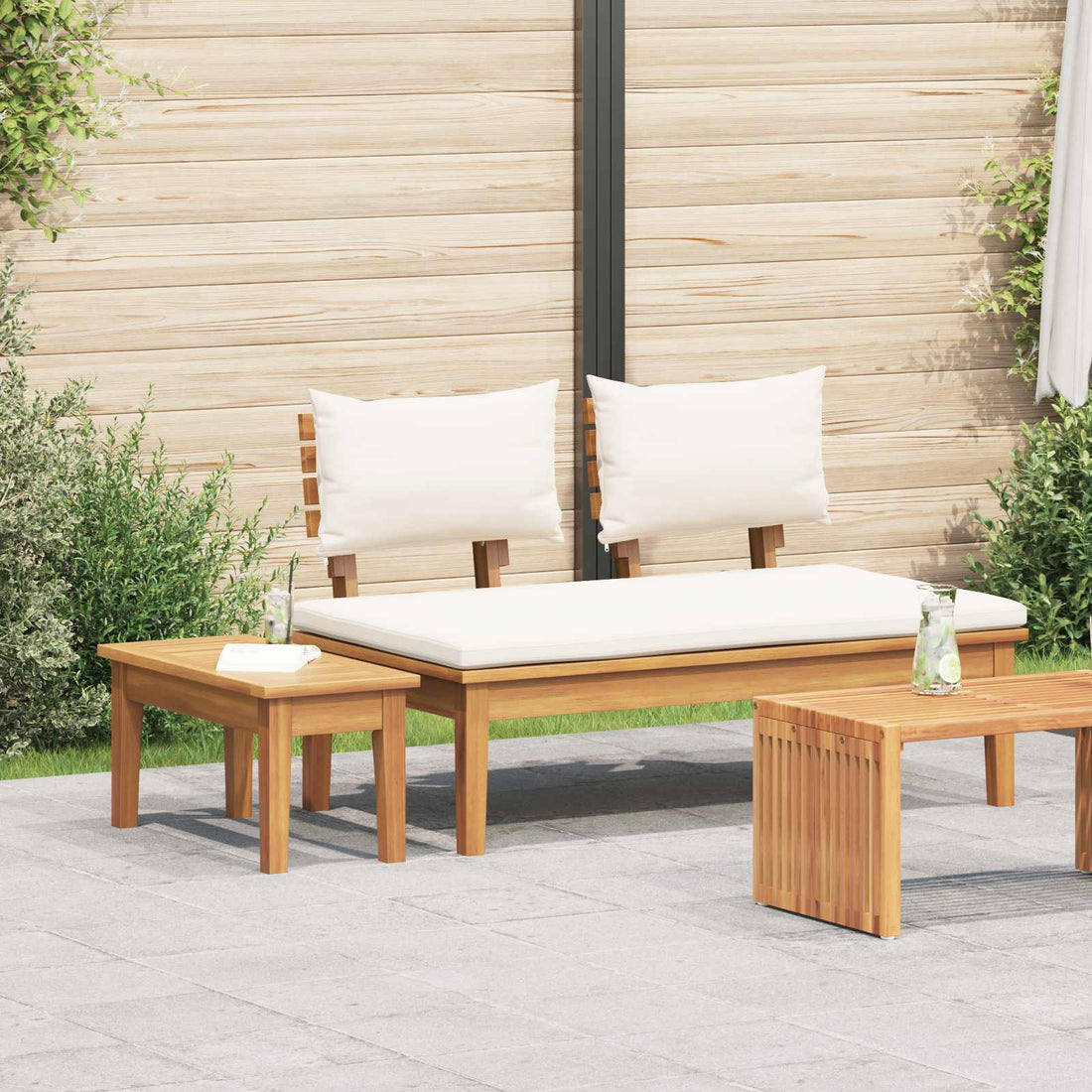 vidaXL Conjunto de banco y mesa de jardín 2 uds. Crema y marrón