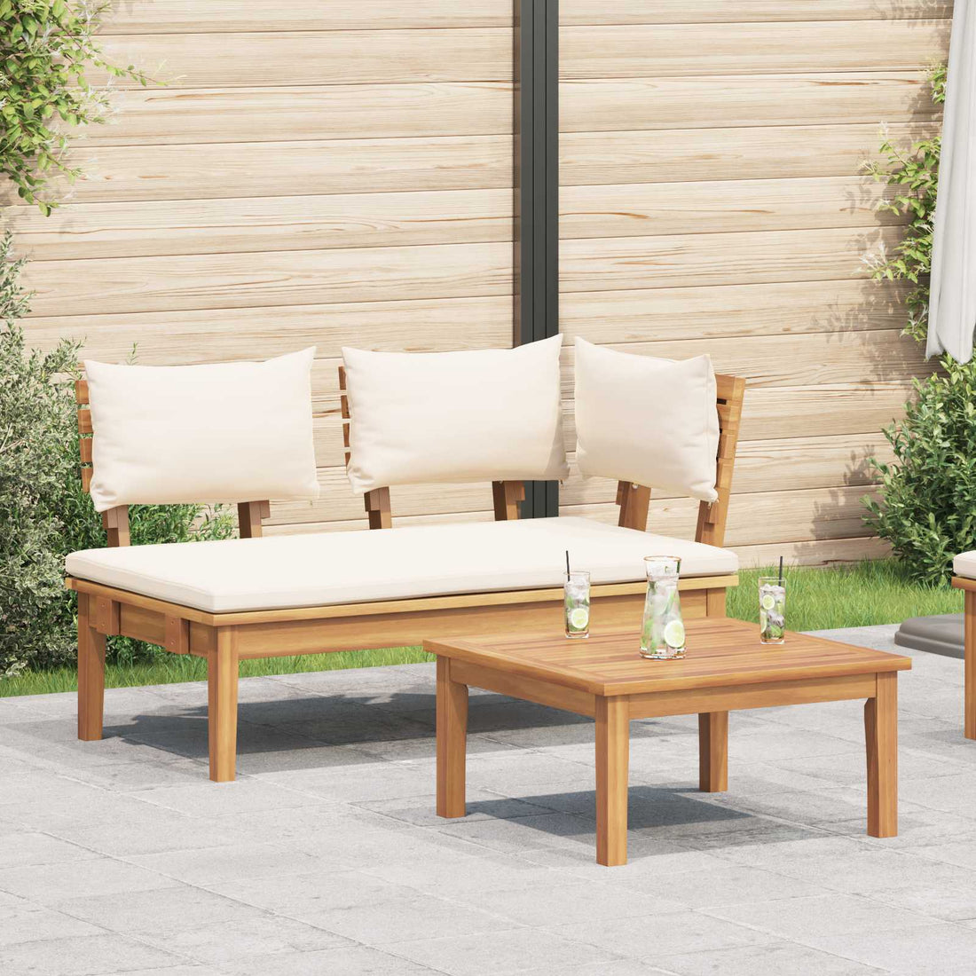 vidaXL Conjunto de banco y mesa de jardín 2 uds. Crema y marrón
