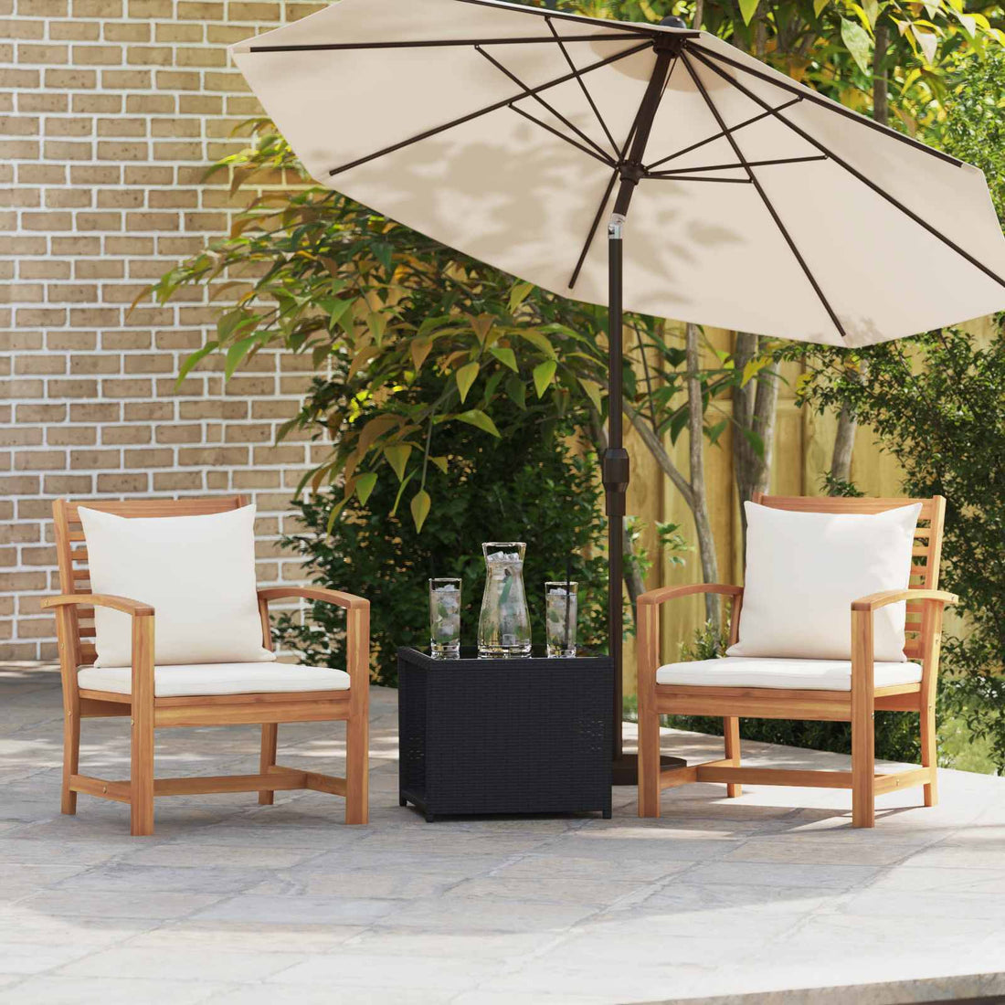vidaXL Silla con cojín 2 Pieza Marrón y crema 65 x 60 x 76,5 cm