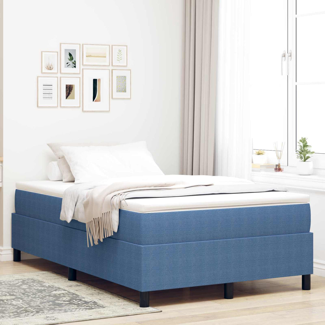 vidaXL Cama de plataforma Azul 120 x 200 cm Tela de Pana