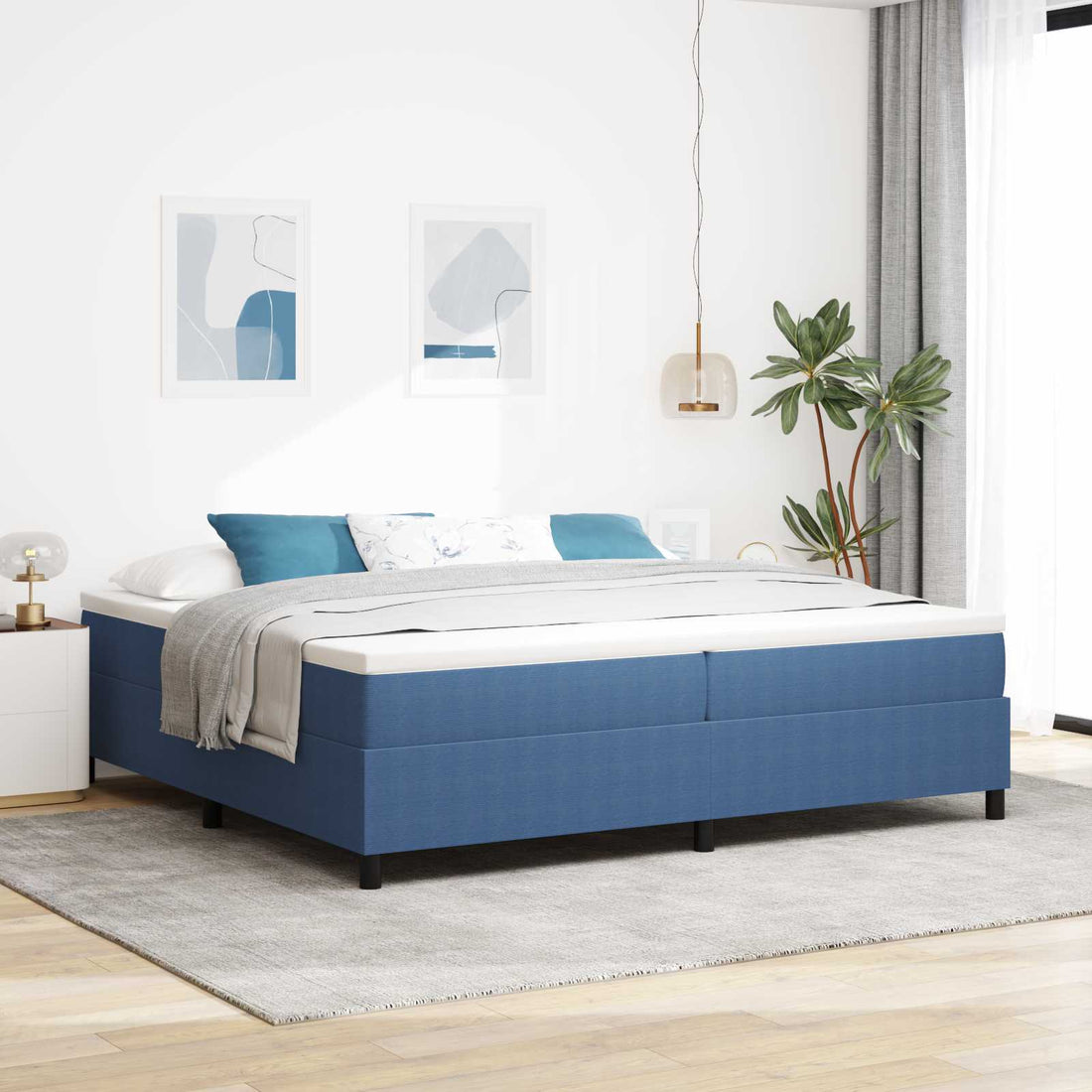 vidaXL Cama de plataforma Azul 200 x 200 cm Tela de Pana