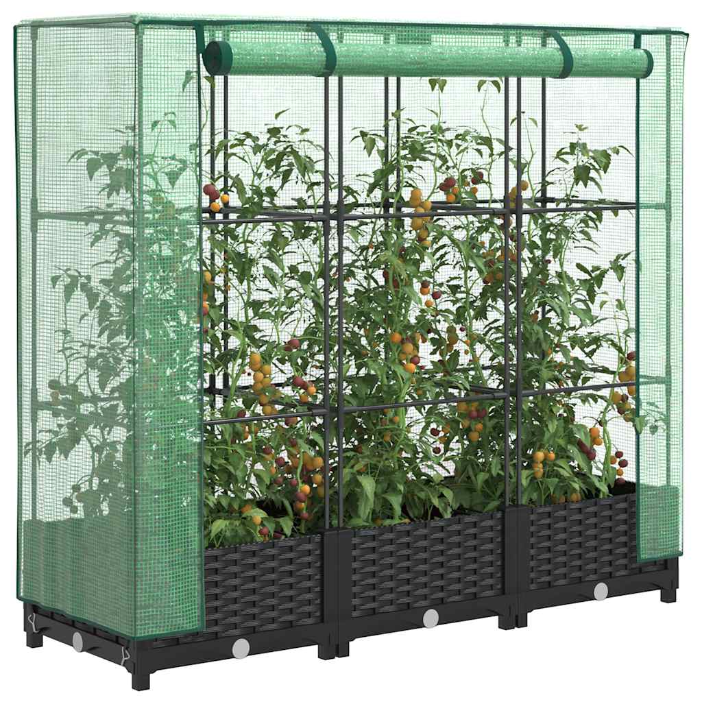 vidaXL Jardinera elevada con cubierta de invernadero aspecto ratán 120x40x123 cm