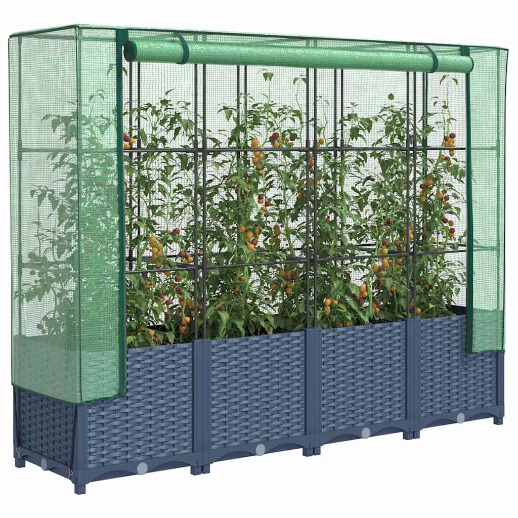 vidaXL Jardinera elevada con cubierta de invernadero aspecto ratán 160x40x138 cm