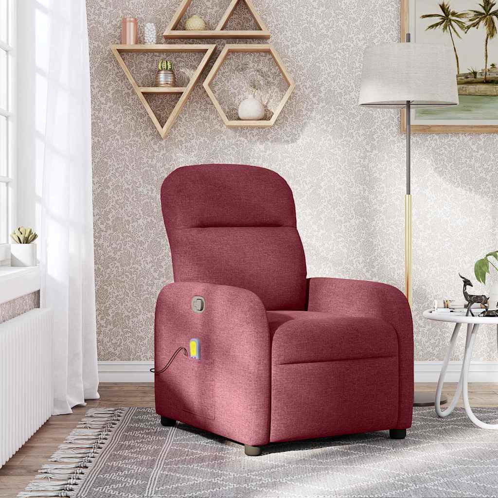 vidaXL Sillón de masaje reclinable de tela color vino tinto