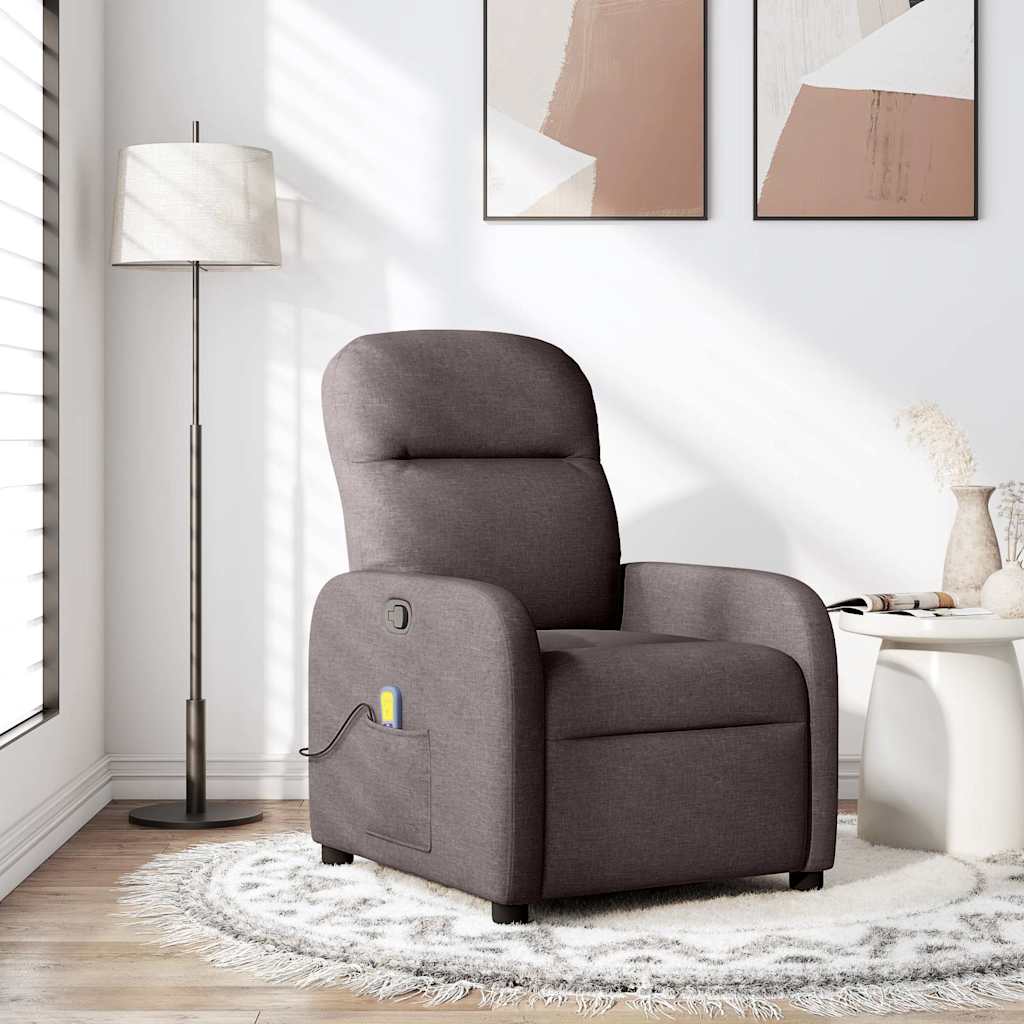 vidaXL Sillón de masaje reclinable de tela marrón oscuro