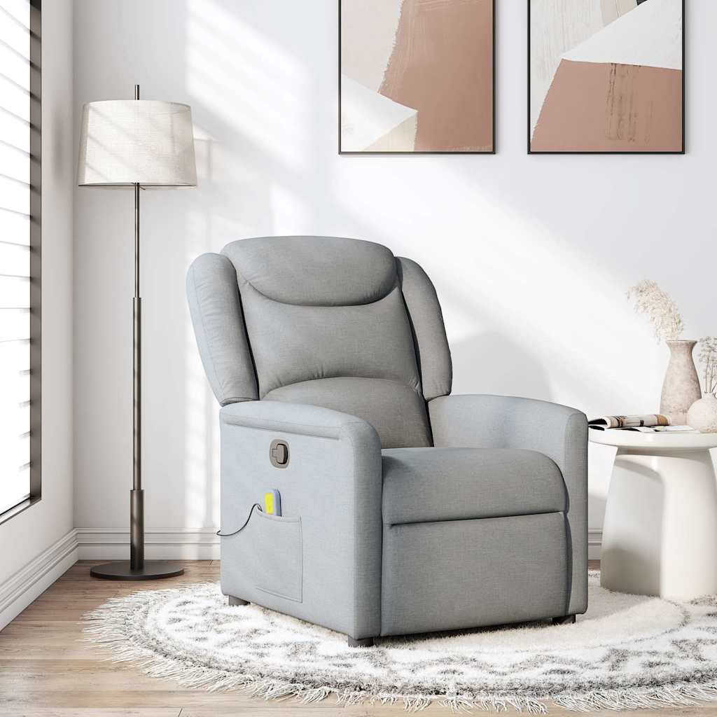 vidaXL Sillón reclinable de masaje de tela gris claro