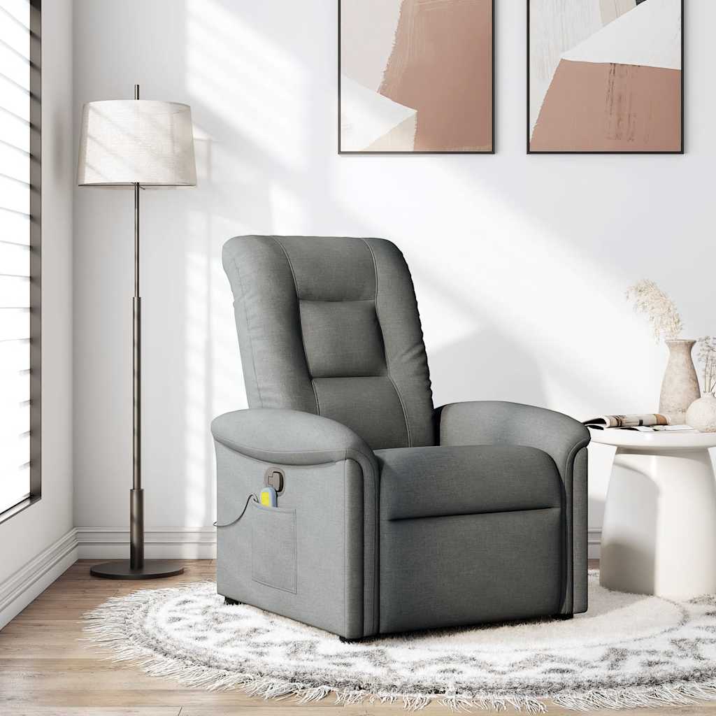 vidaXL Sillón reclinable de masaje de tela gris oscuro