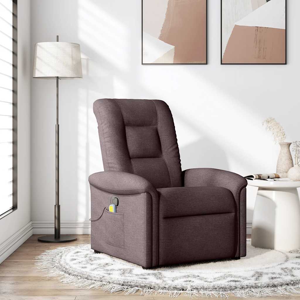 vidaXL Sillón de masaje reclinable de tela marrón oscuro
