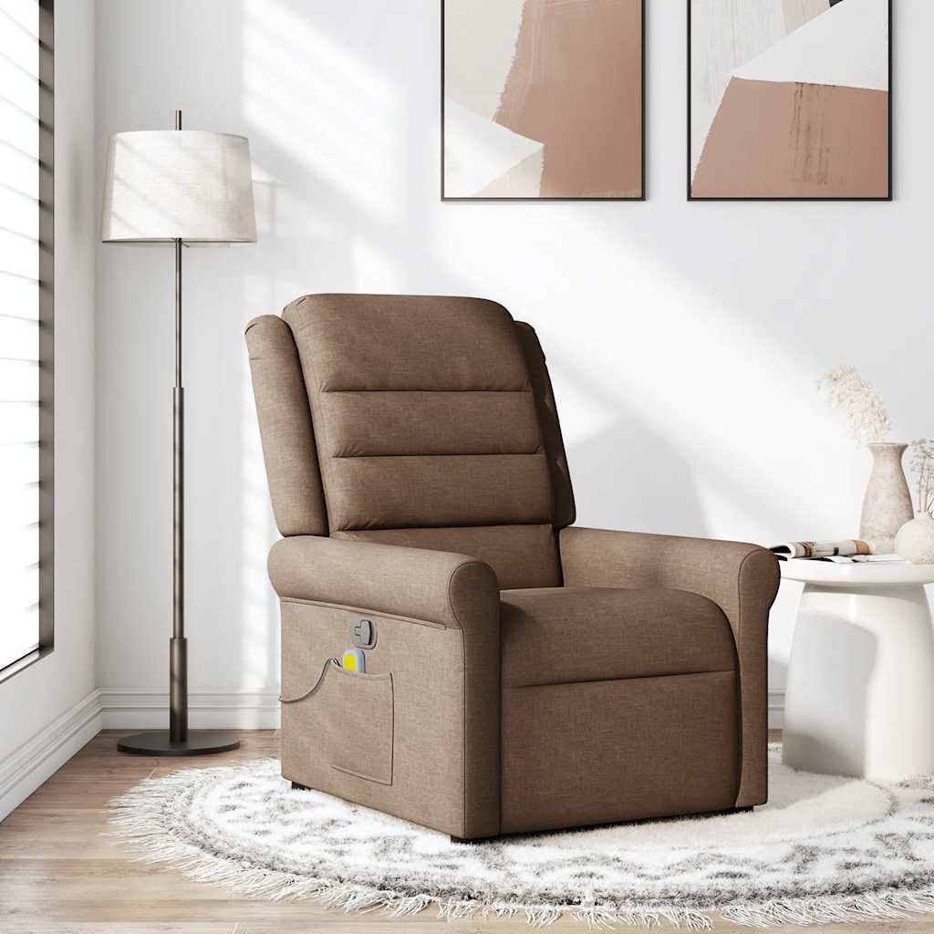 vidaXL Sillón reclinable con masaje de tela marrón