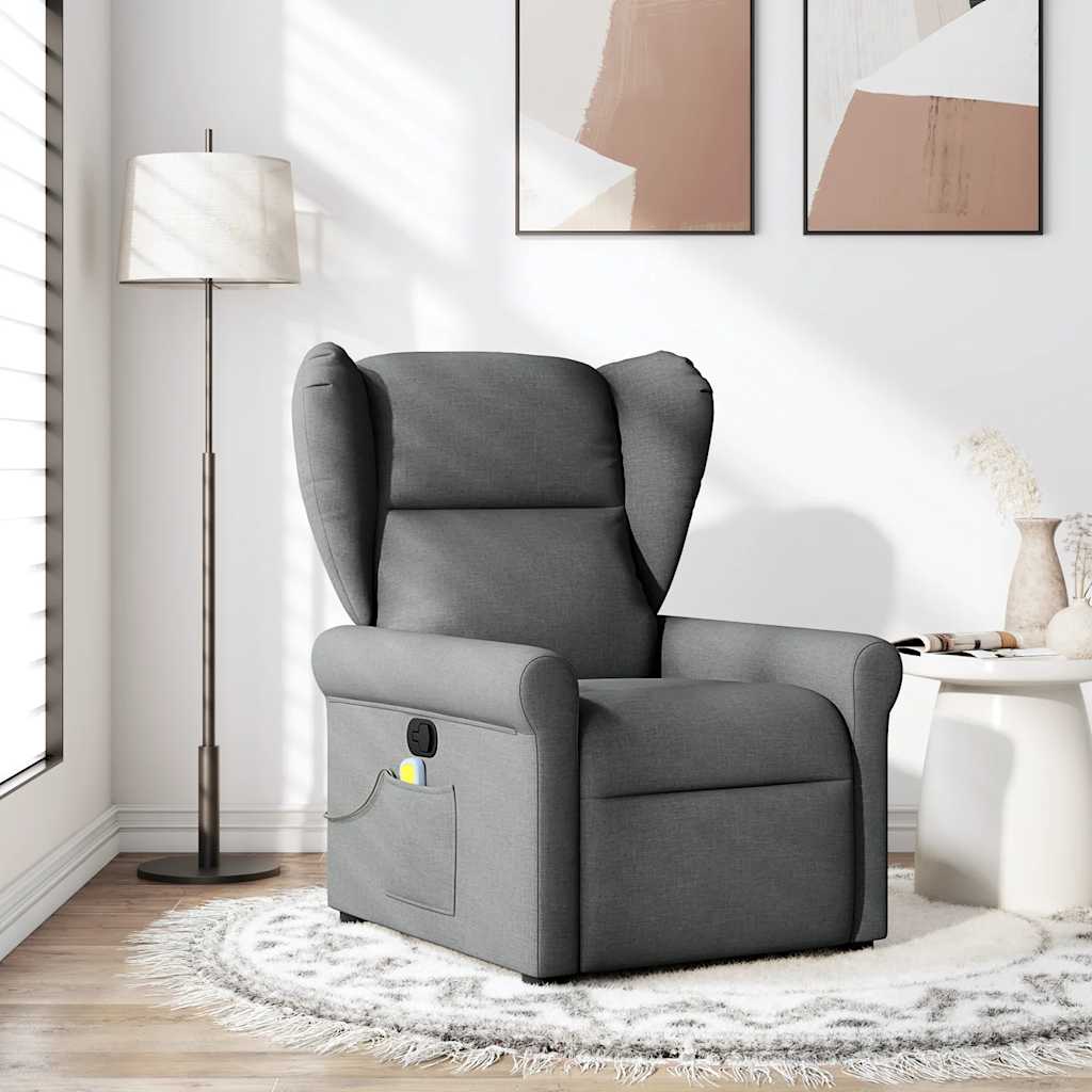 vidaXL Sillón reclinable de masaje de tela gris oscuro