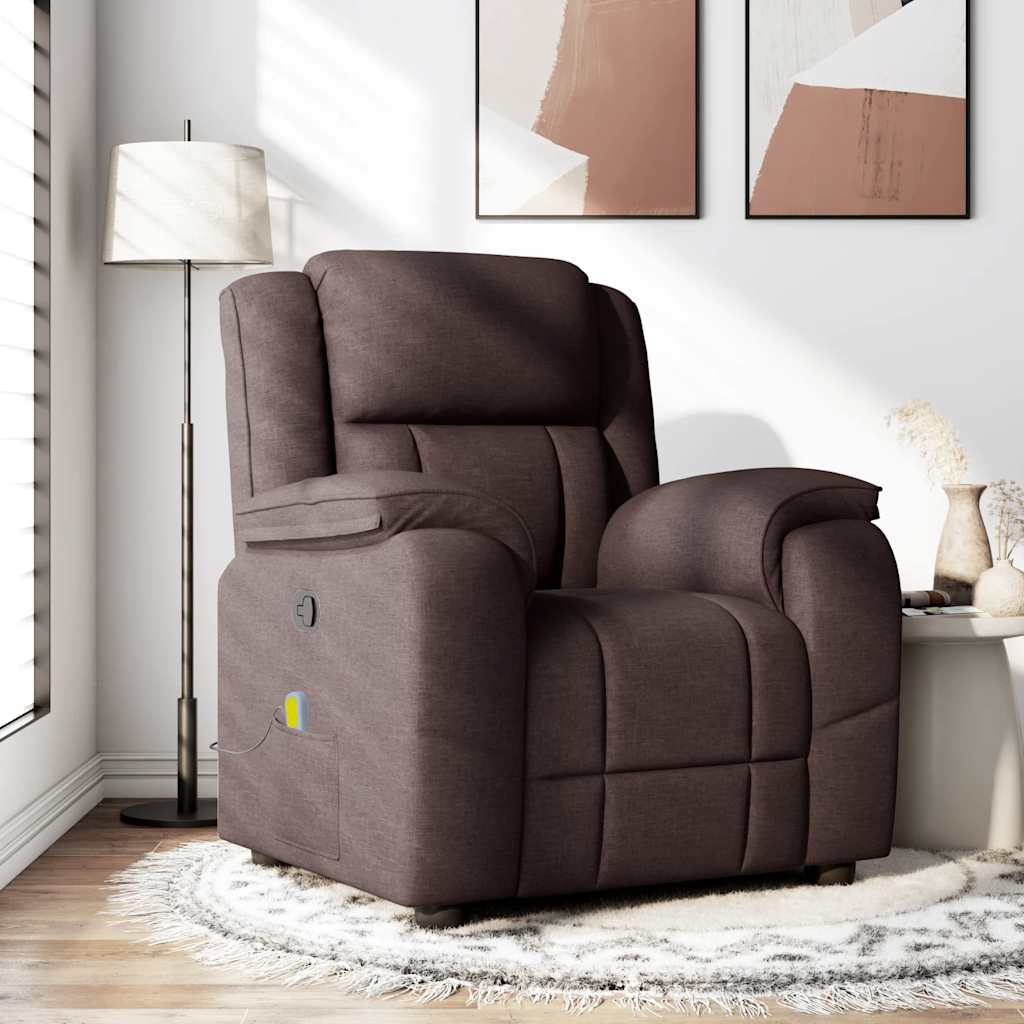 vidaXL Sillón de masaje reclinable de tela marrón oscuro