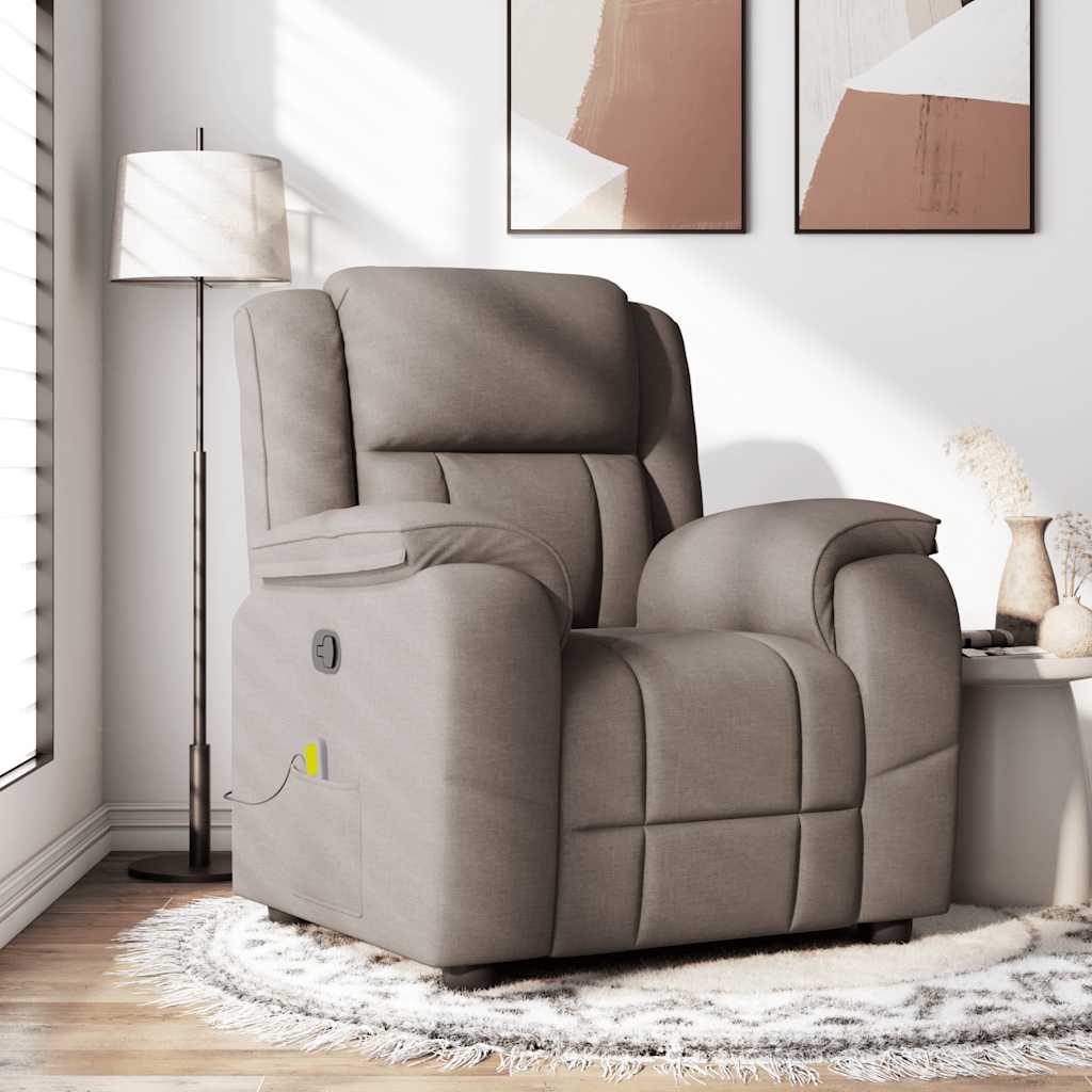 vidaXL Sillón de masaje reclinable de tela gris taupé