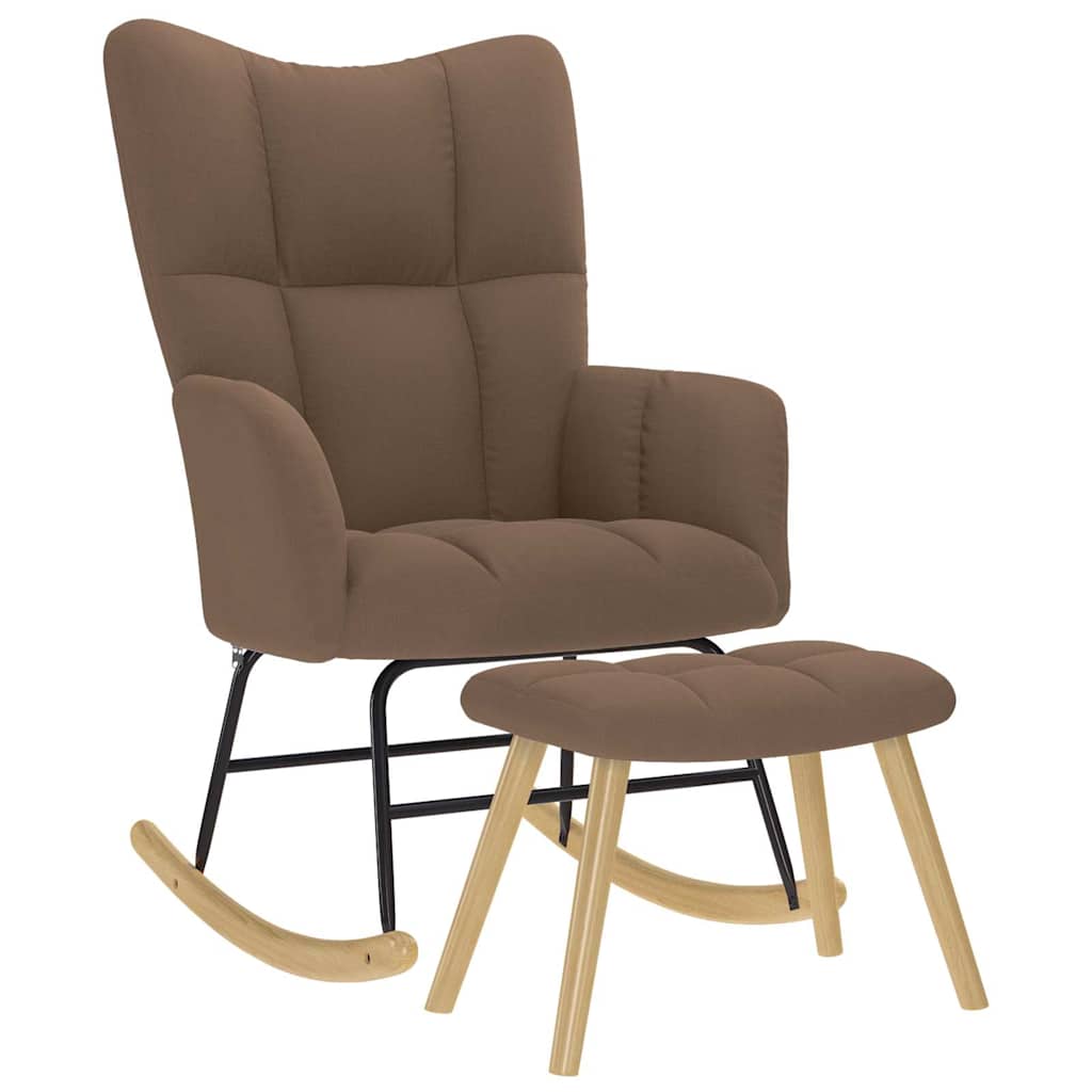 vidaXL Sillón mecedora con taburete tela marrón
