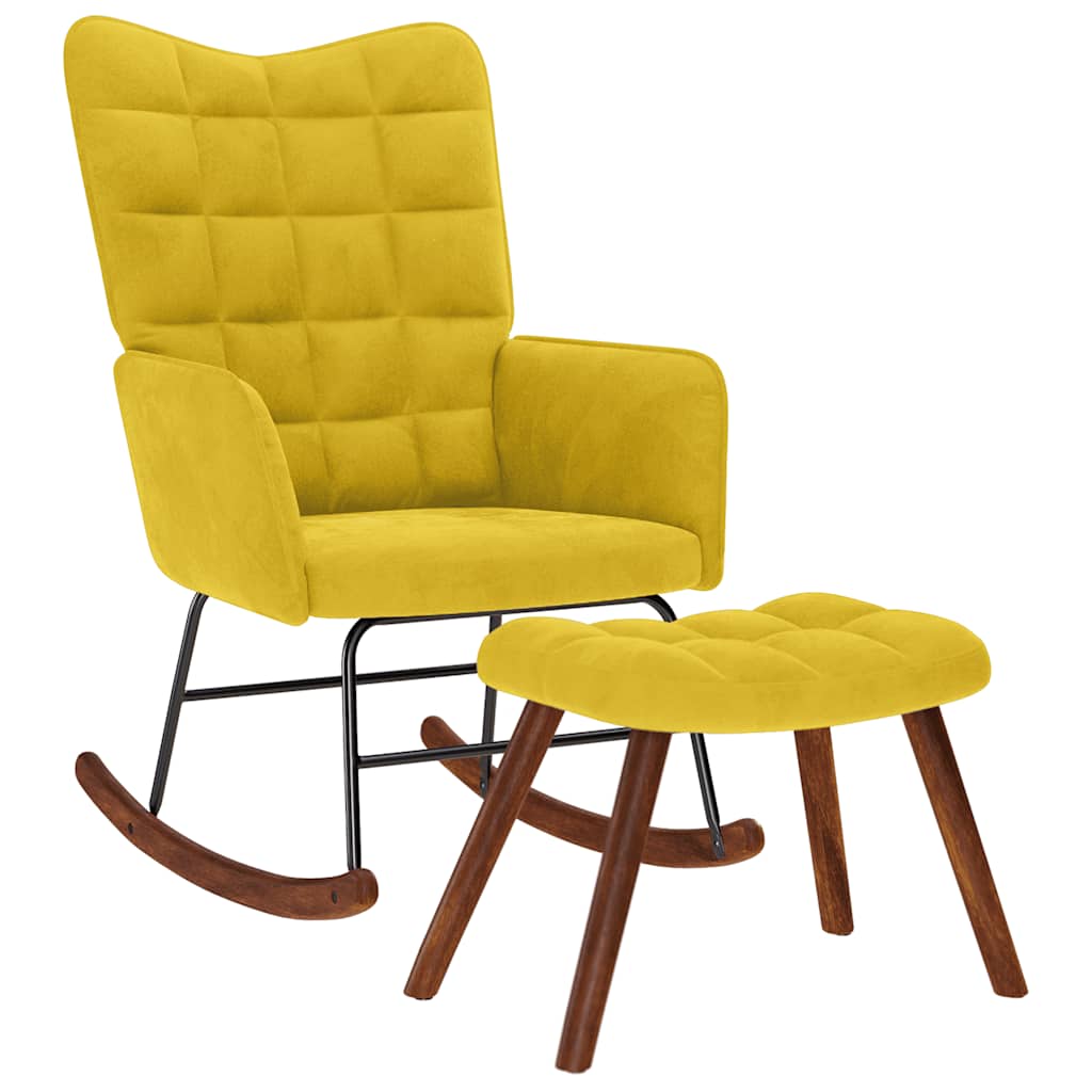 vidaXL Mecedora con taburete de terciopelo amarillo