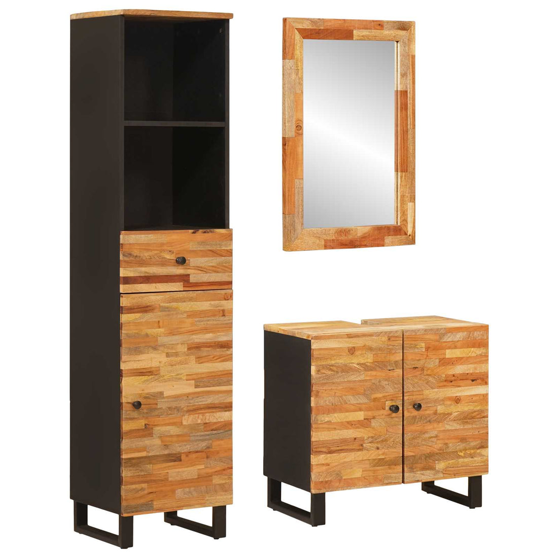 vidaXL Juegos de Baño con cajón Natural Madera de mango maciza