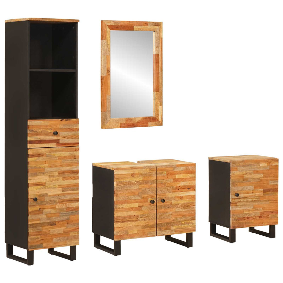 vidaXL Juegos de Baño con cajón Natural Madera de mango maciza