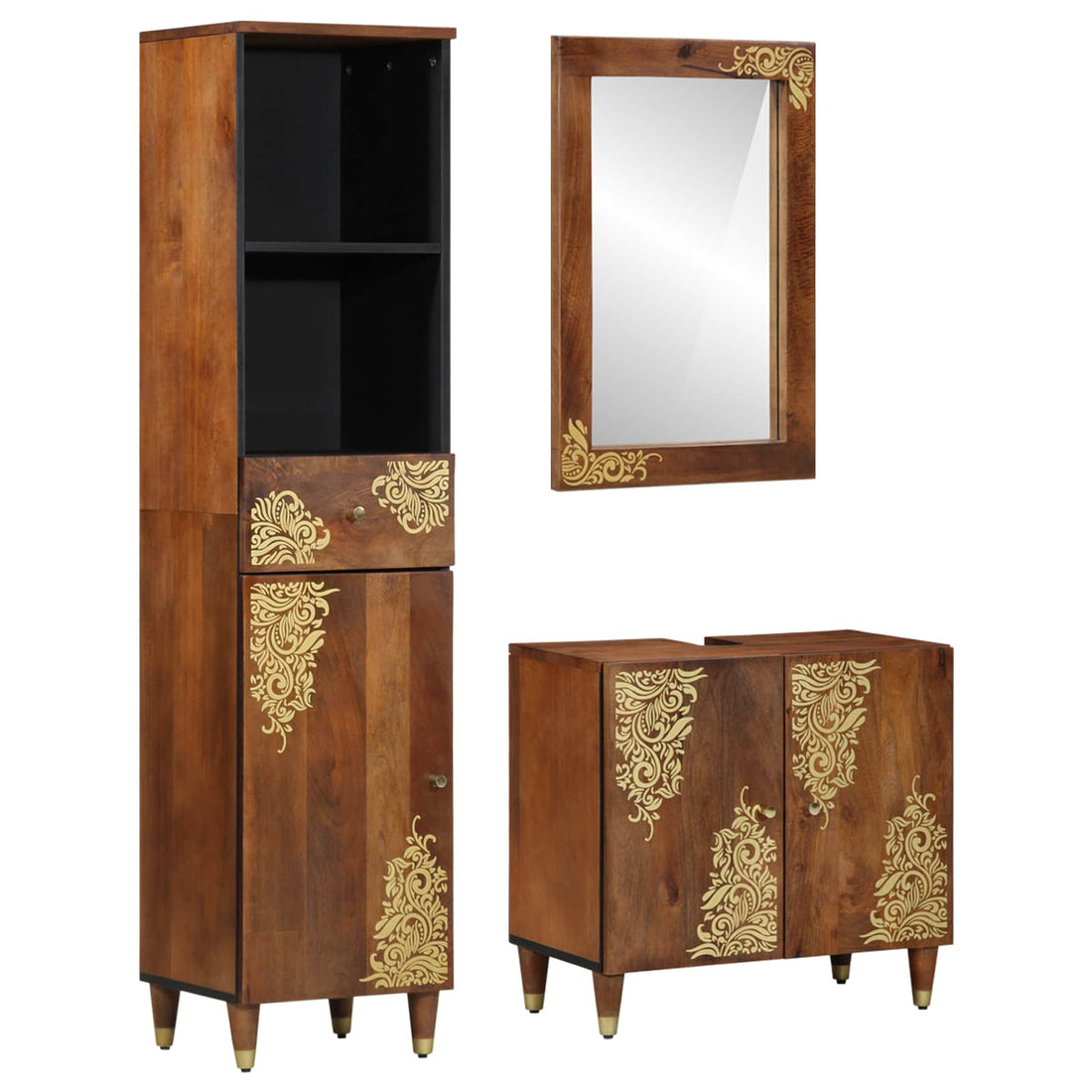 vidaXL Juego de Muebles de Baño 3 uds. Marrón miel