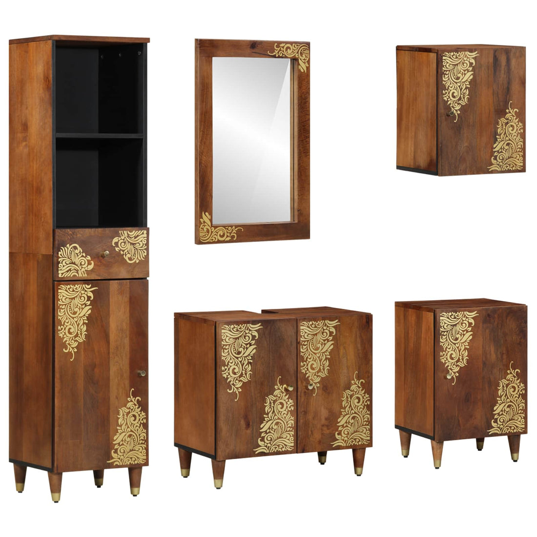vidaXL Juego de Muebles de Baño 5 uds. Marrón miel 62 x 33 x 58 cm