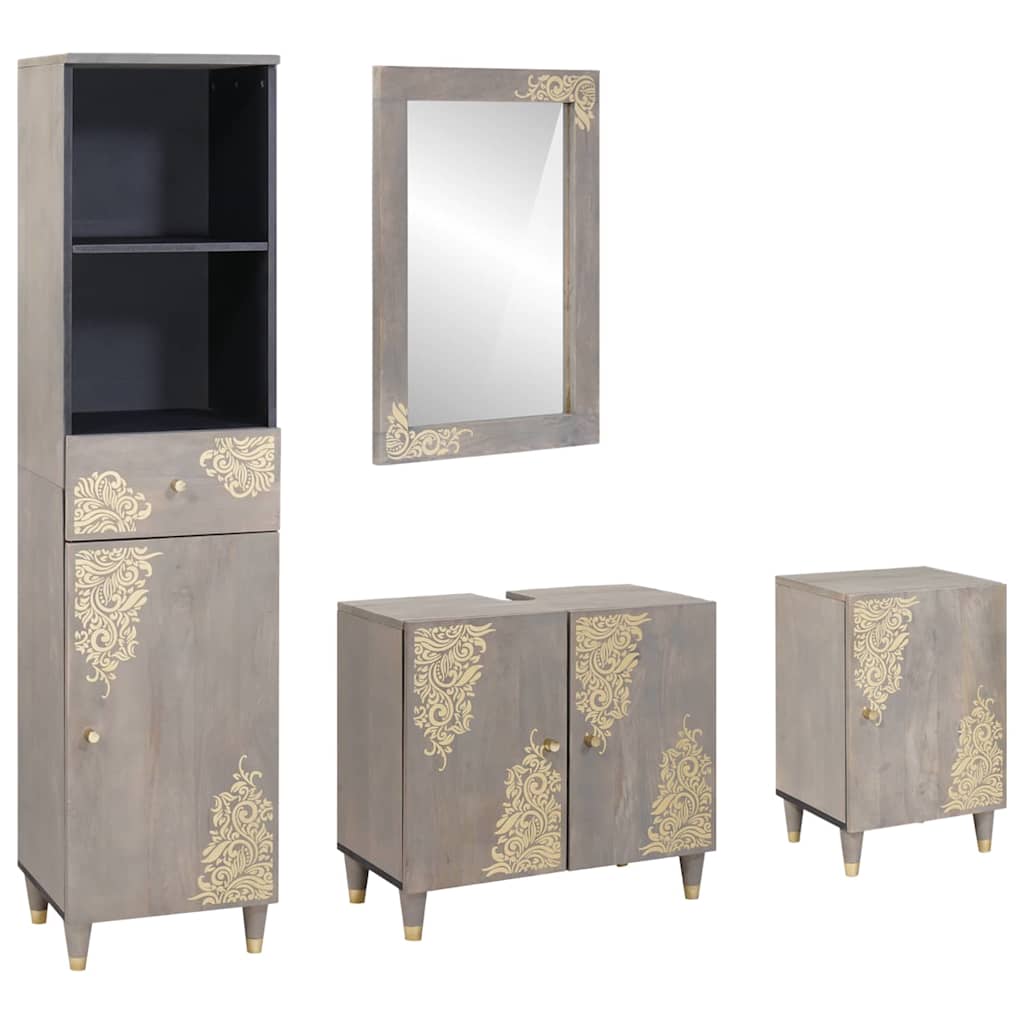 vidaXL Juego de Muebles de Baño 4 uds. Gris Madera de mango maciza