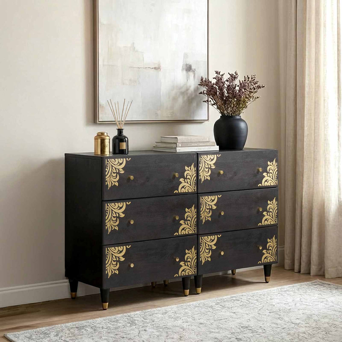 vidaXL Aparador 2 uds. 60 x 33 x 75 cm Madera de mango maciza Negro