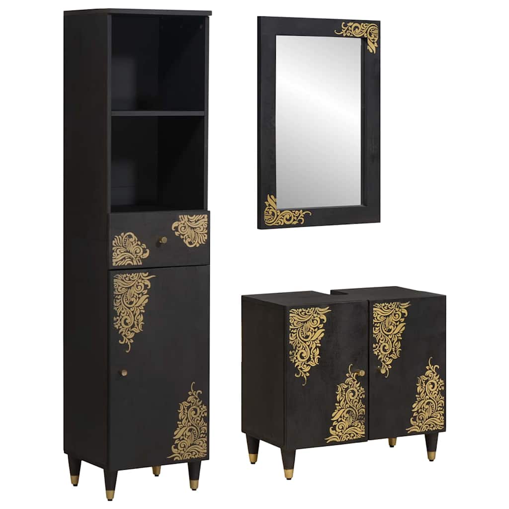 vidaXL Juego de Muebles de Baño 3 uds. Negro Madera de mango maciza