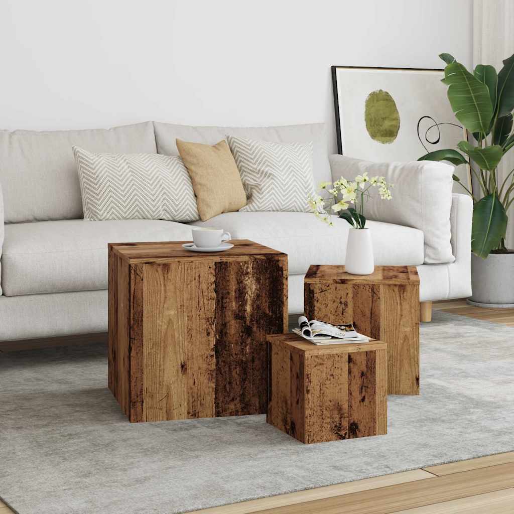 vidaXL Mesas auxiliares 3 uds madera de ingeniería madera envejecida