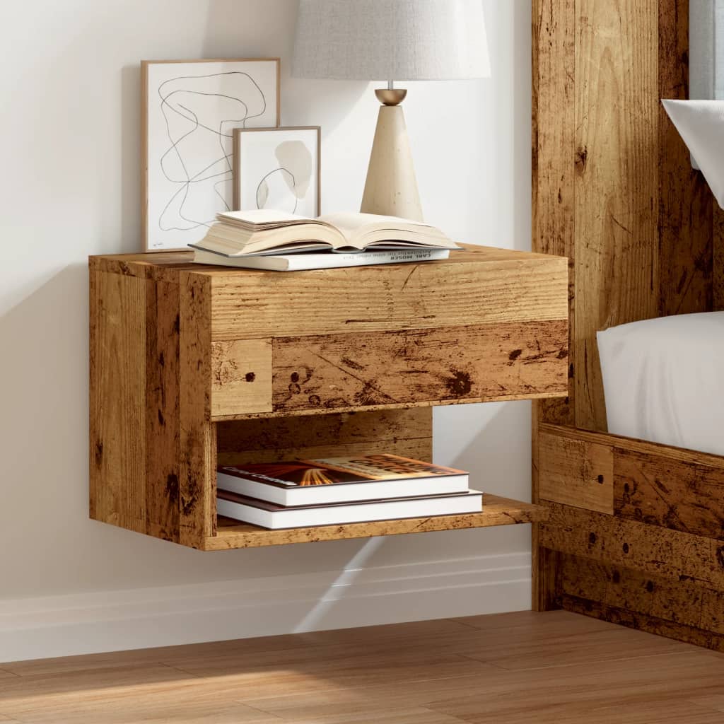 vidaXL Mesita de noche de pared madera envejecida