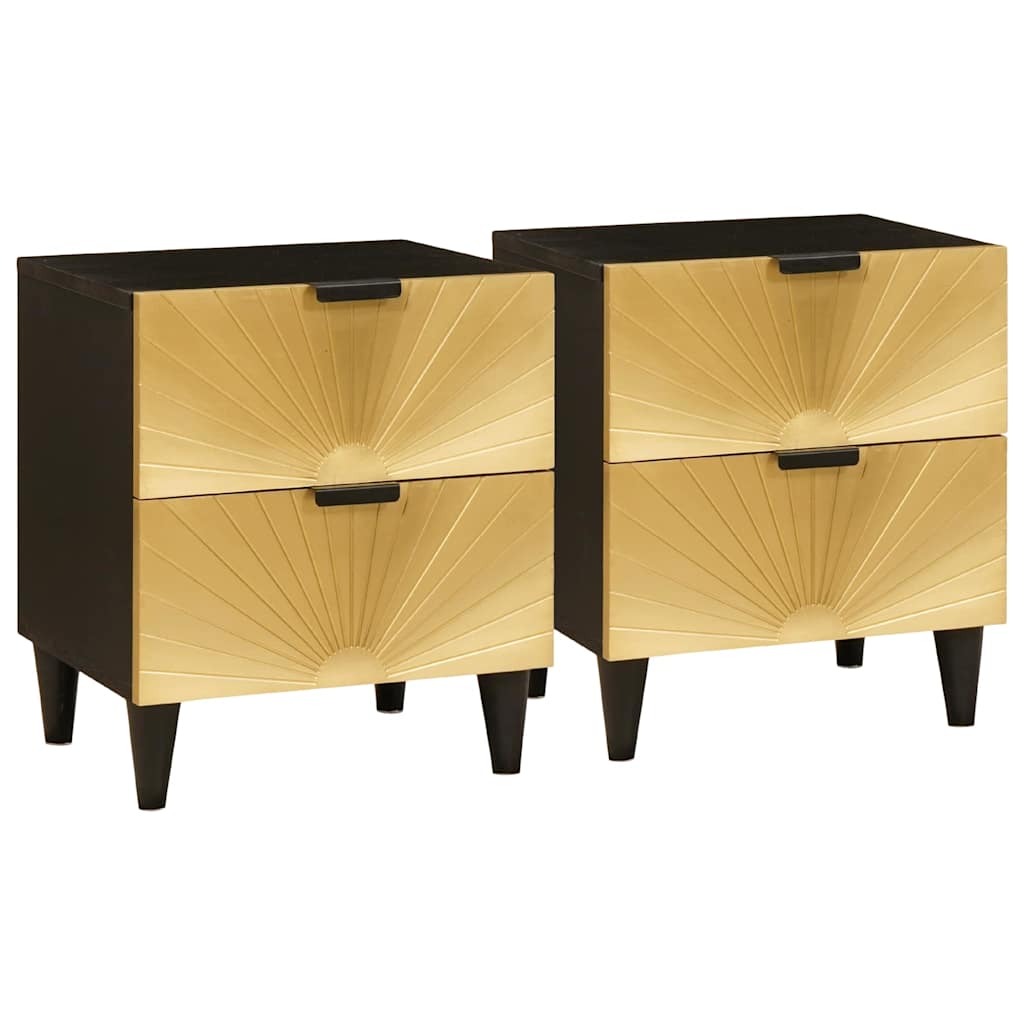 vidaXL Mesa de noche 2 uds. Negro y dorado 40 x 33 x 46 cm