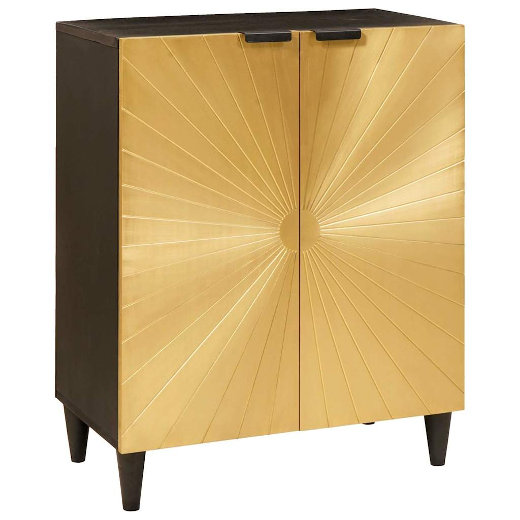 vidaXL Aparador Negro y dorado 60 x 33 x 75 cm Madera de mango maciza