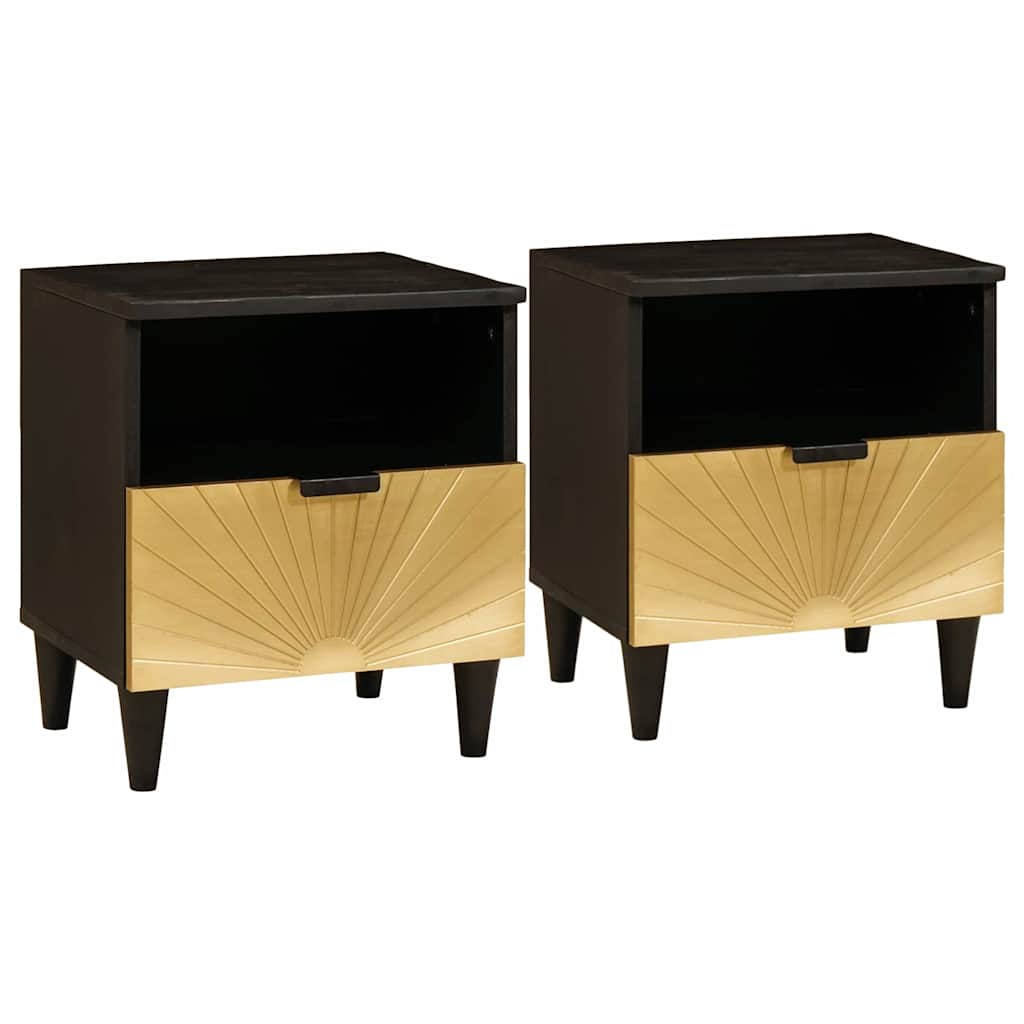 vidaXL Mesa de noche 2 uds. Negro y dorado 40 x 33 x 46 cm