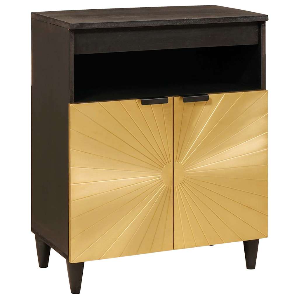 vidaXL Aparador Negro y dorado 60 x 33 x 75 cm Madera de mango maciza