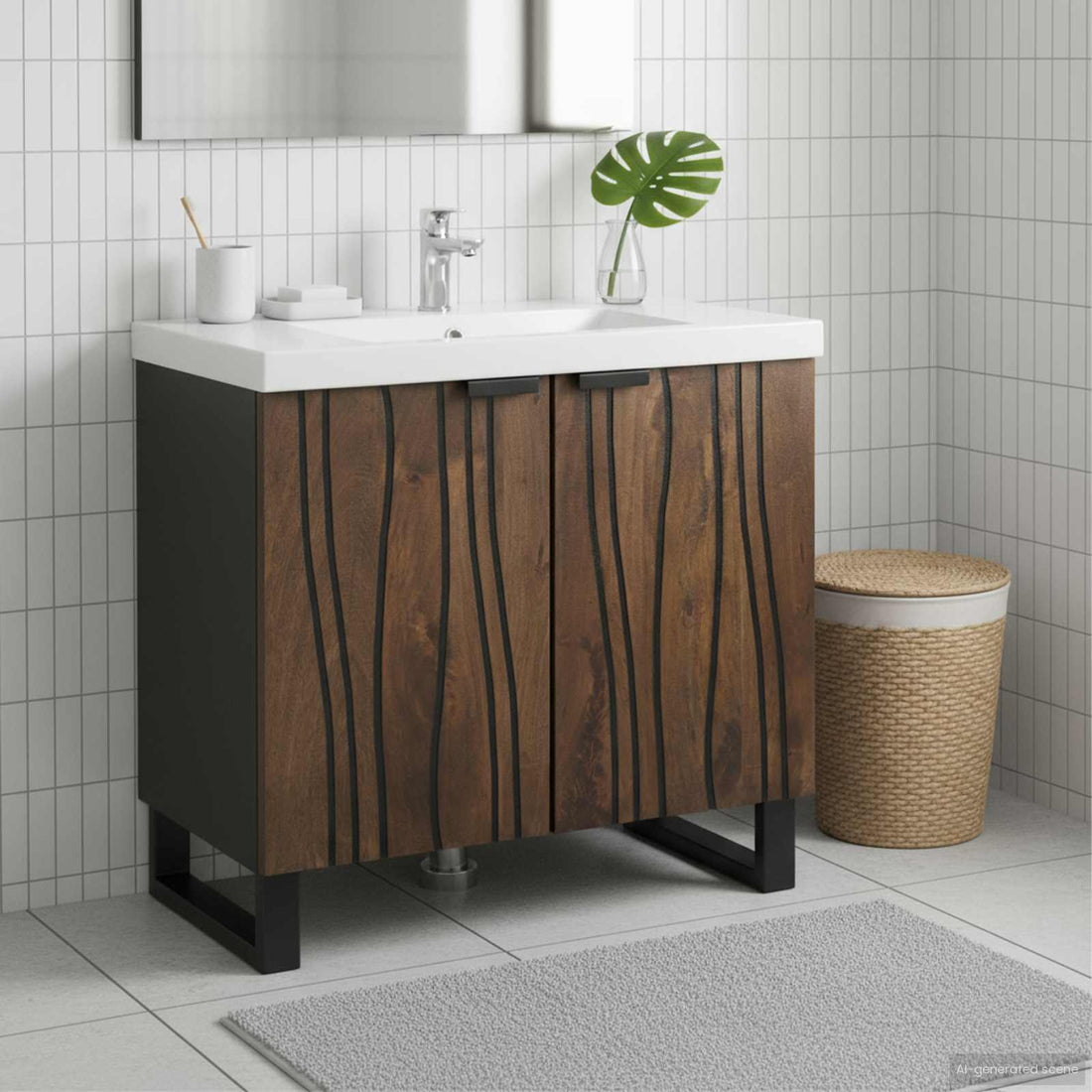 vidaXL Gabinete de Lavabo para Baño Nogal 62 x 33 x 58 cm