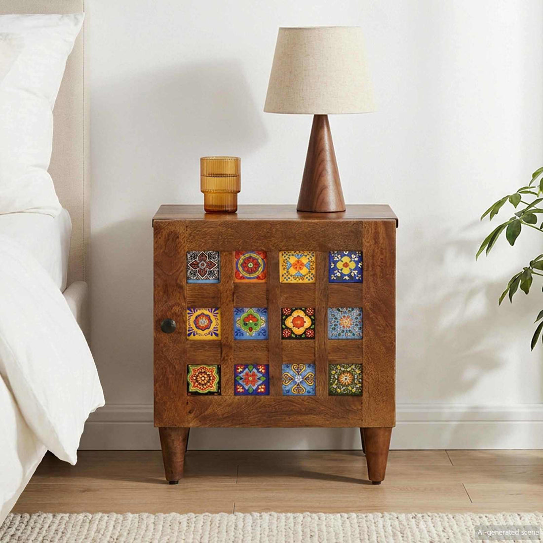 vidaXL Armario de Noche Marrón 40 x 33 x 46 cm Madera de mango maciza