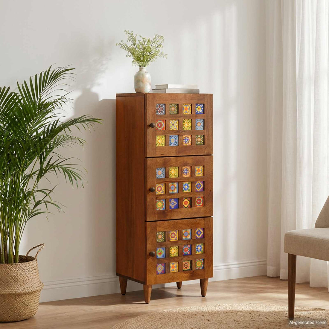 vidaXL Aparador alto Nogal 40 x 33 x 110 cm Madera de mango maciza