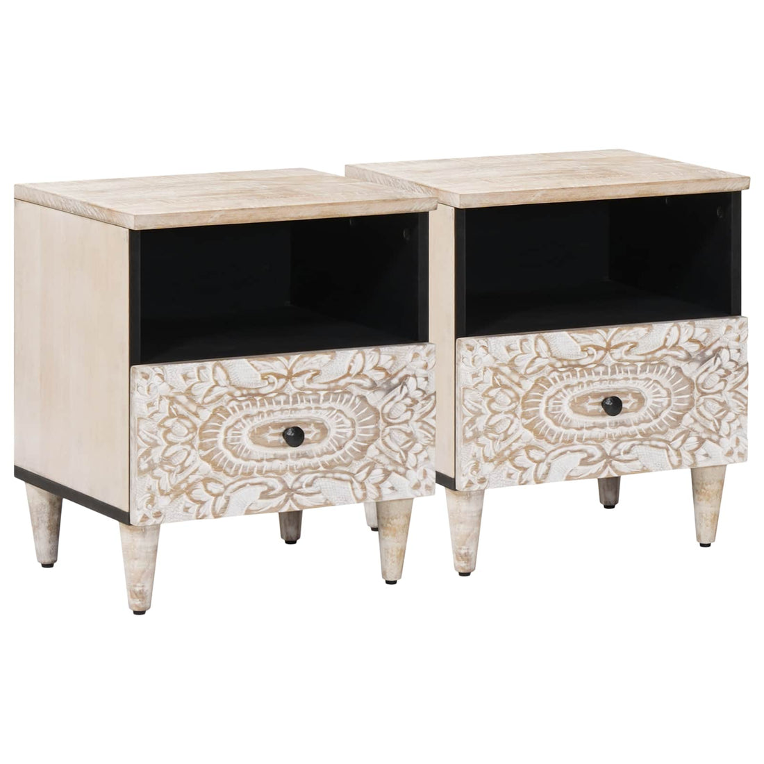 vidaXL Mueble cama 2 uds. 40 x 33 x 46 cm Madera de mango maciza