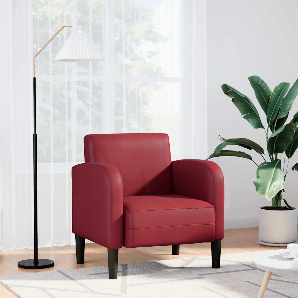 vidaXL Sillón con reposabrazos color rojo vino 54 cm cuero sintética