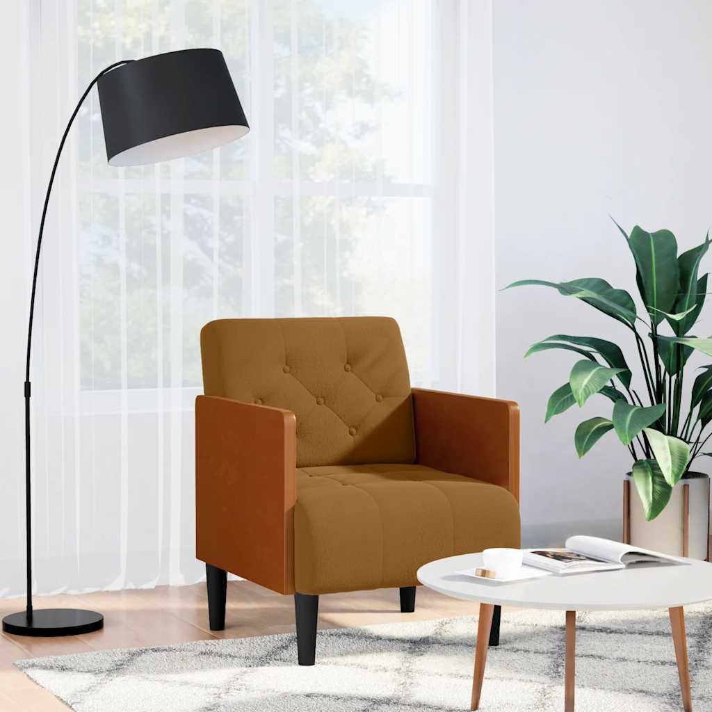 vidaXL Sillón con reposabrazos de terciopelo marrón 55 cm