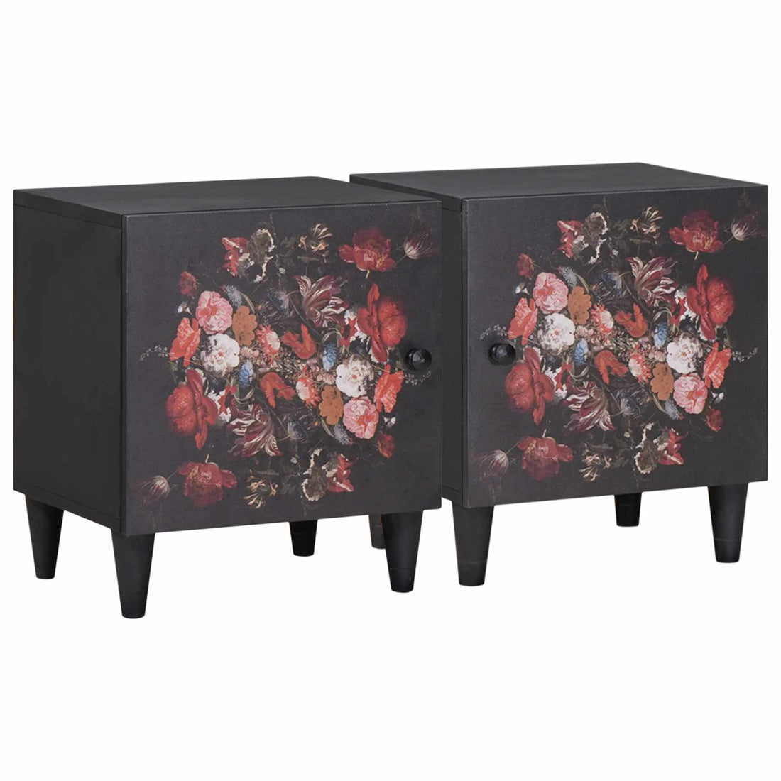 vidaXL Cabinet de noche con puerta 2 uds. Negro 40 x 33 x 46 cm