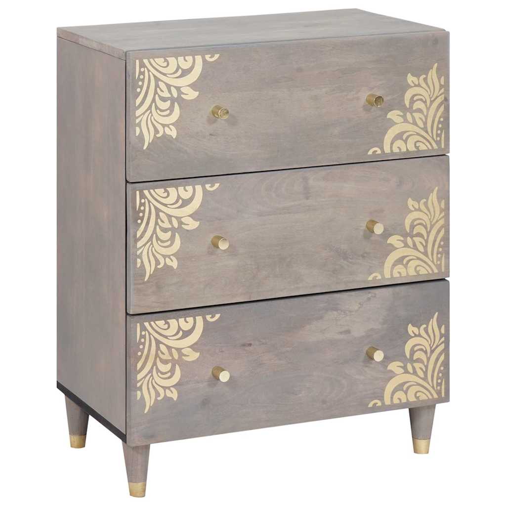 vidaXL Aparador Gris y dorado 60 x 33 x 75 cm Madera de mango maciza