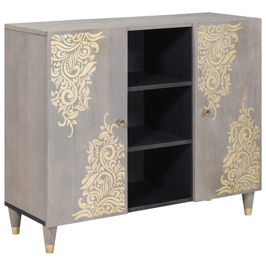 vidaXL Aparador Gris y dorado 90 x 33 x 75 cm Madera de mango maciza