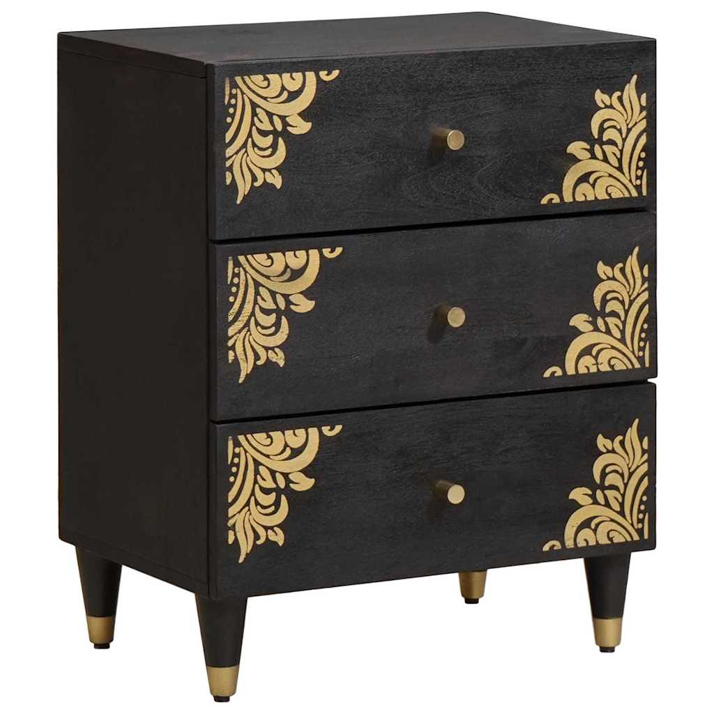 vidaXL Armario de Noche Negro 50 x 33 x 62 cm Madera de mango maciza