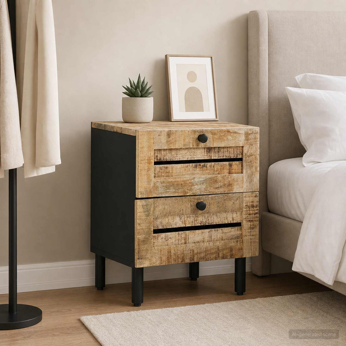 vidaXL Mesita de Noche Natural 40 x 33 x 46 cm Madera de mango maciza