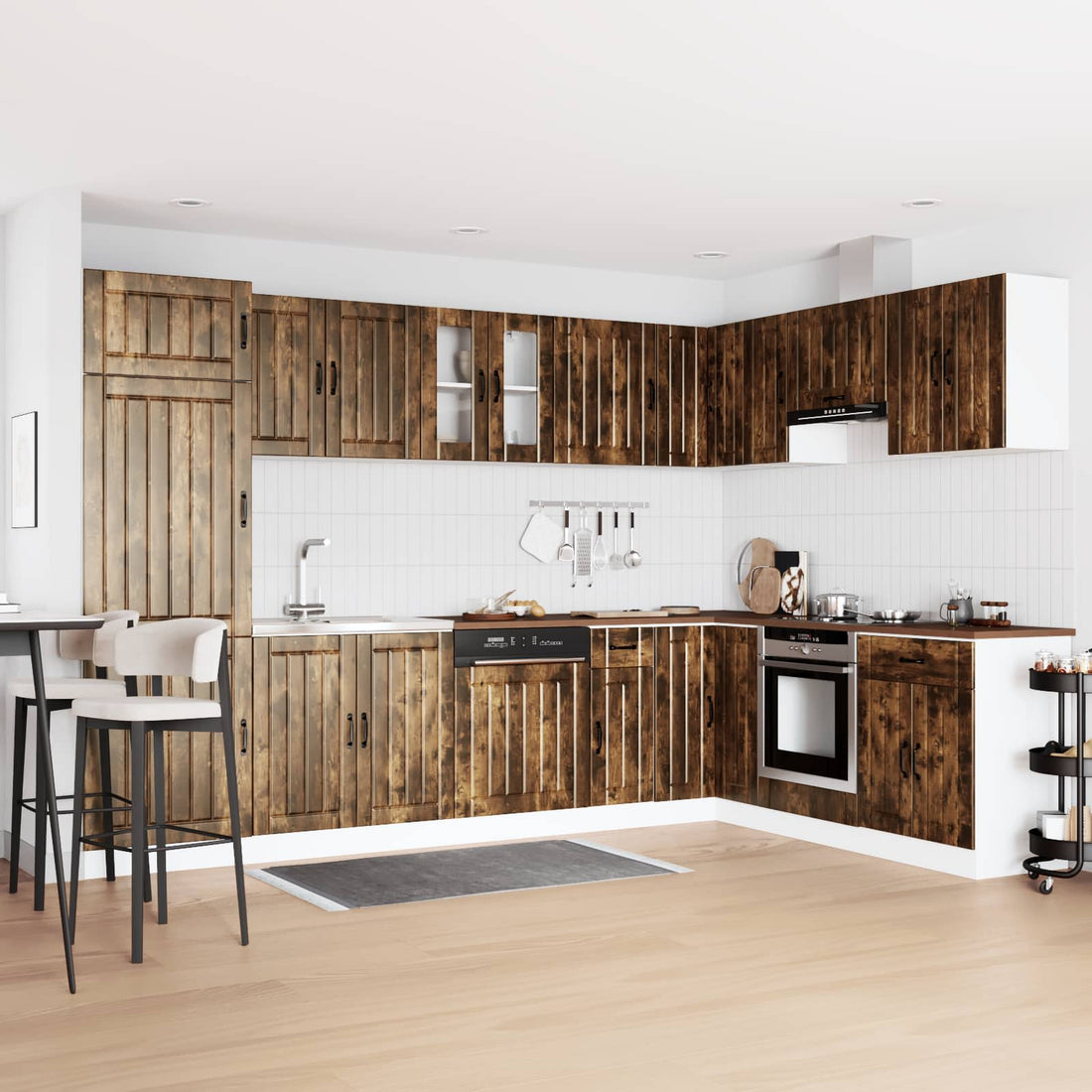 vidaXL Mueble Bajo para Fregadero Lucca 2 uds. Roble ahumado