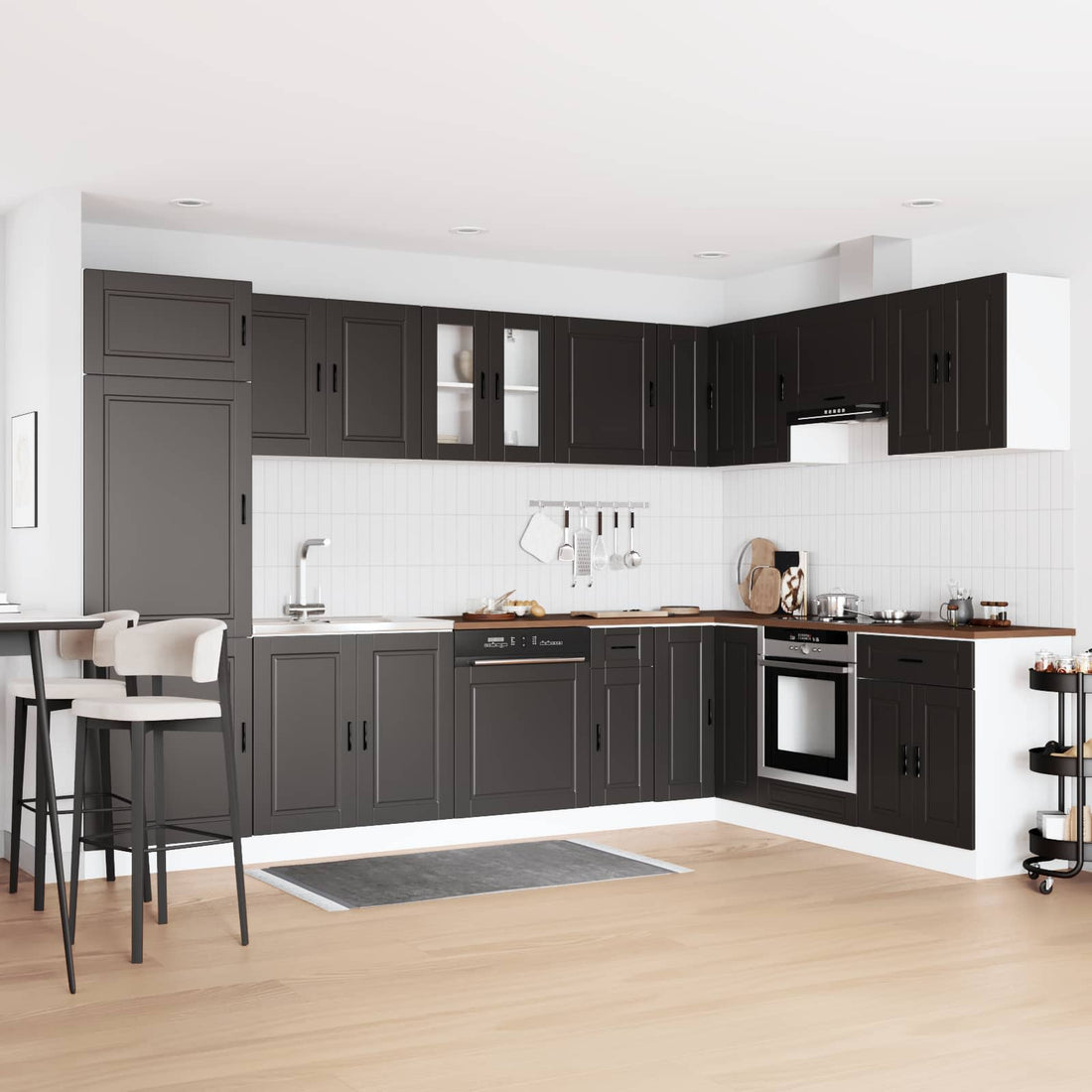 vidaXL Mueble Bajo para Fregadero Porto 2 uds. Negro 80 x 46 x 81,5 cm