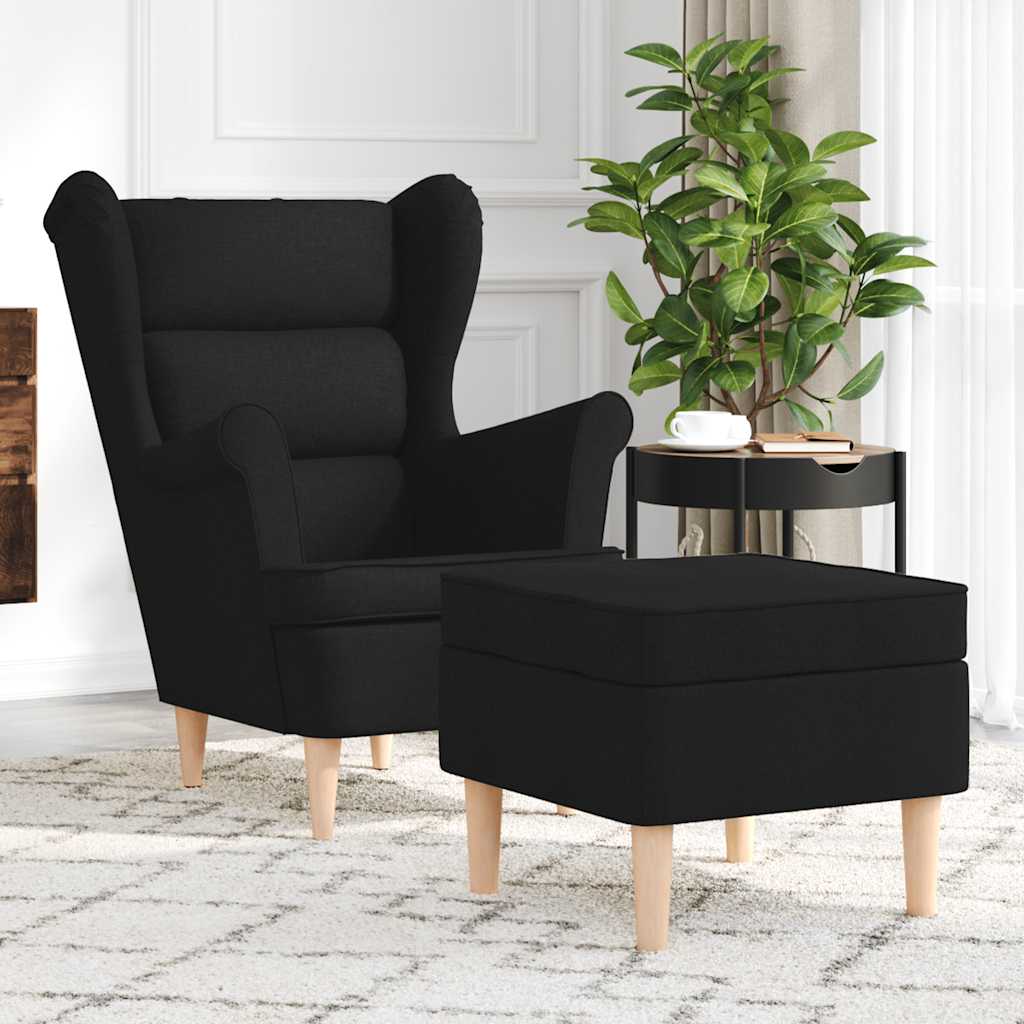 vidaXL Sillón con reposapiés de tela negro