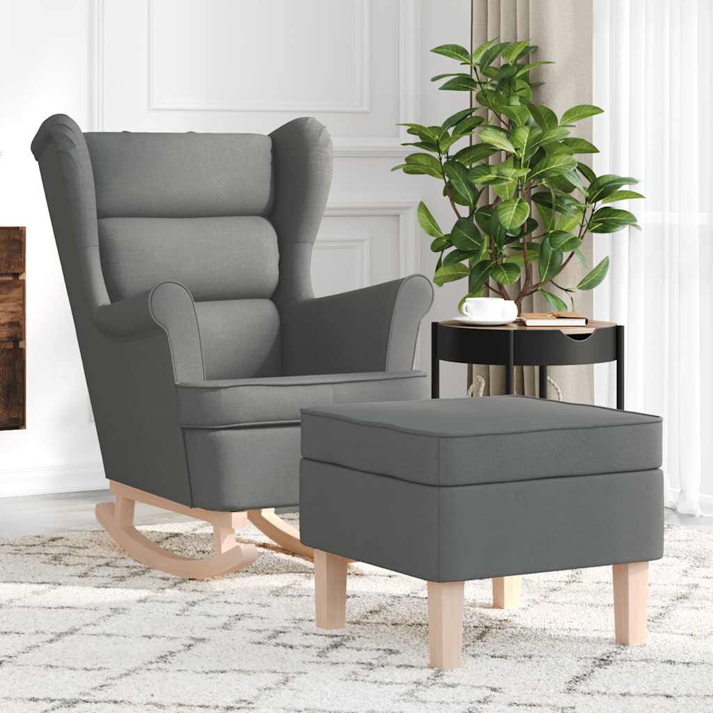 vidaXL Sillón mecedora con taburete tela gris oscuro