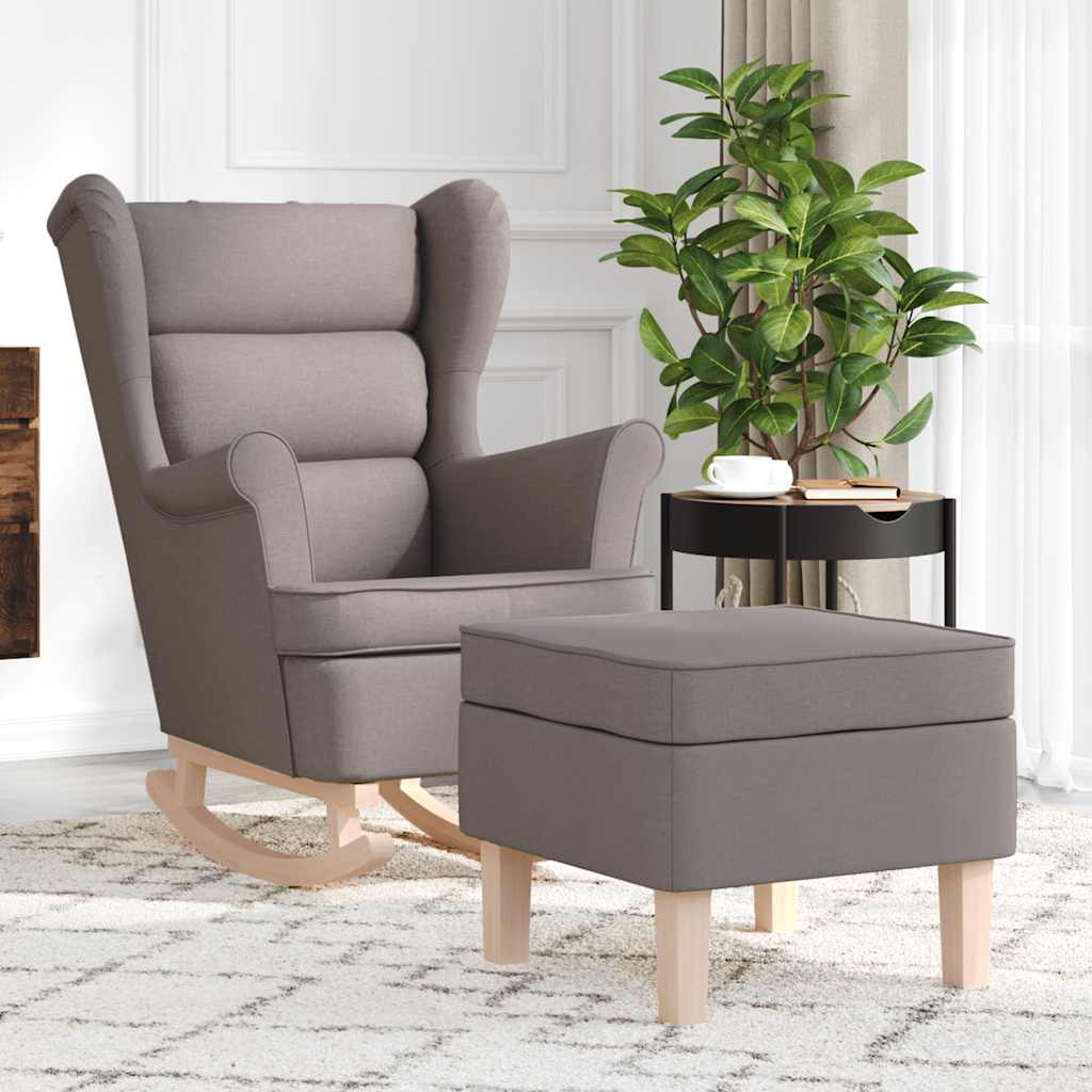 vidaXL Sillón mecedora con taburete tela gris taupe